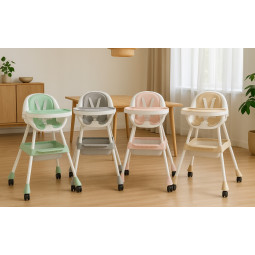 Scaun de dining pliabil 4 în 1 pentru copii cu tavă de culoare gri și CADOU