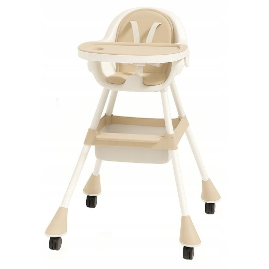 Scaun de masă pliabil 4 în 1 pentru copii cu tavă în culoare bej cu CADOU