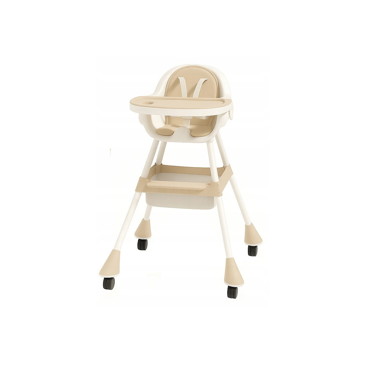 Scaun de masă pliabil 4 în 1 pentru copii cu tavă în culoare bej cu CADOU