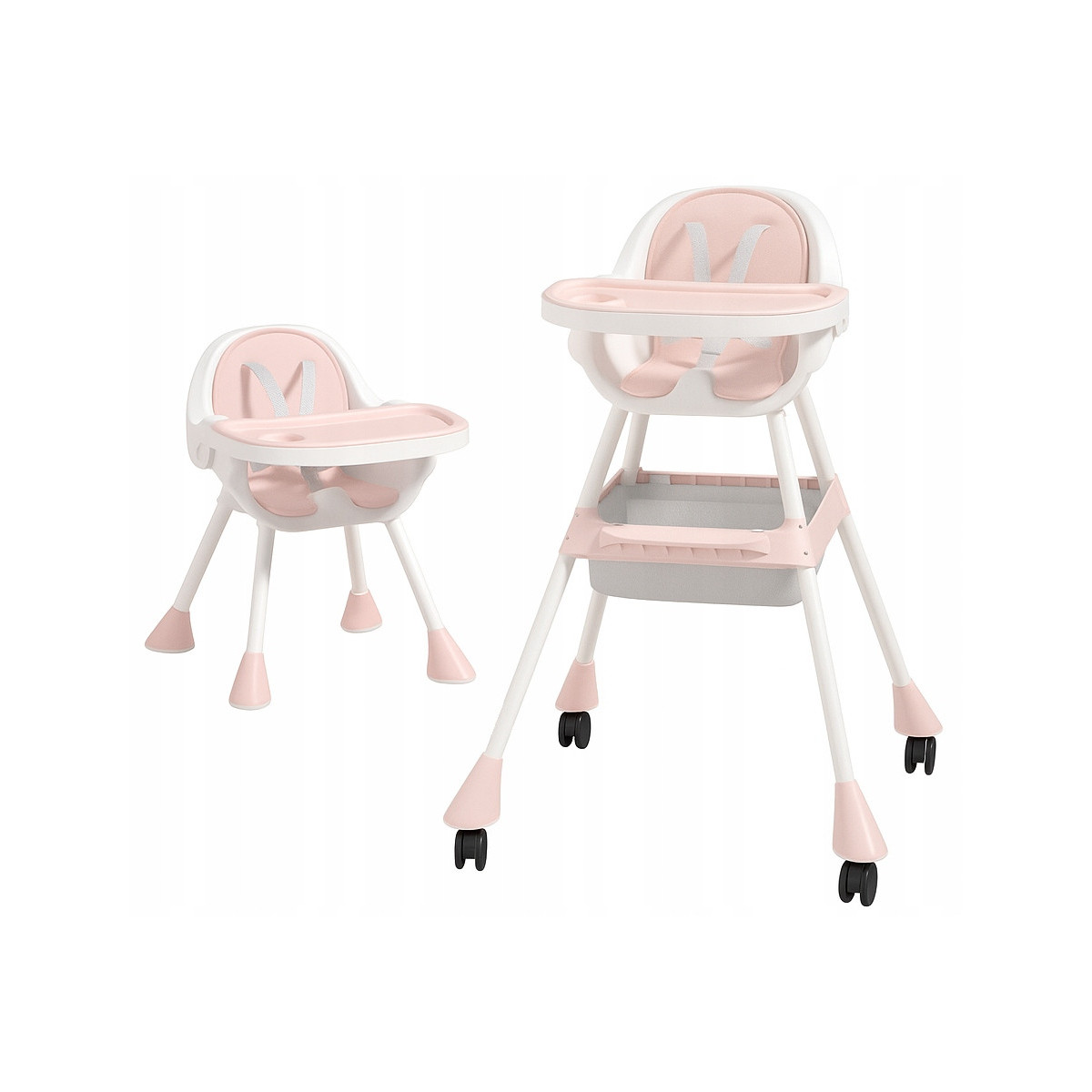 Scaun de masă pentru copii 3 în 1 de culoare roz cu tavă + cadou
