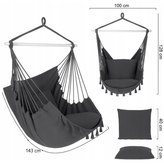 Leagăna de grădină suspendată + 2 perne 100 cm