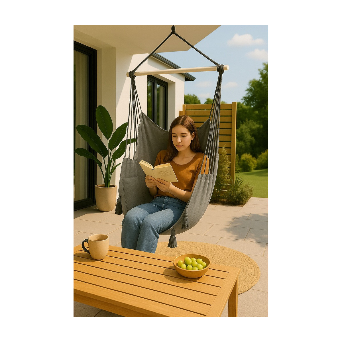 Leagăn suspendat de grădină de culoare gri deschis, 100 cm