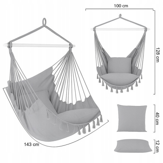 Leagăn suspendat de grădină de culoare gri deschis, 100 cm