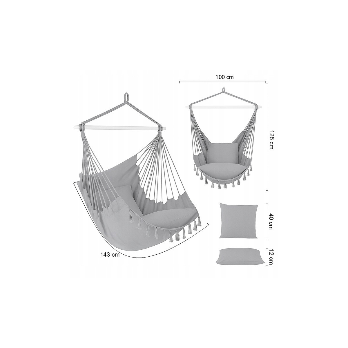 Leagăn suspendat de grădină de culoare gri deschis, 100 cm