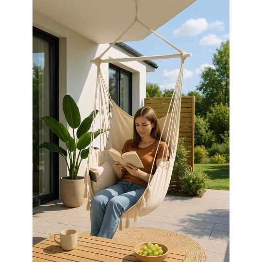 Hamac suspendat pentru grădină bej, 100 cm