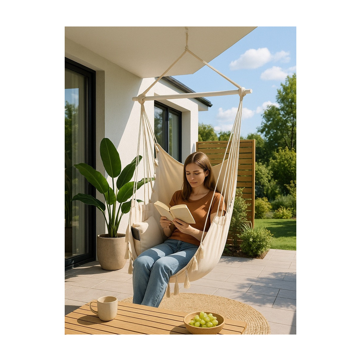 Hamac suspendat pentru grădină bej, 100 cm