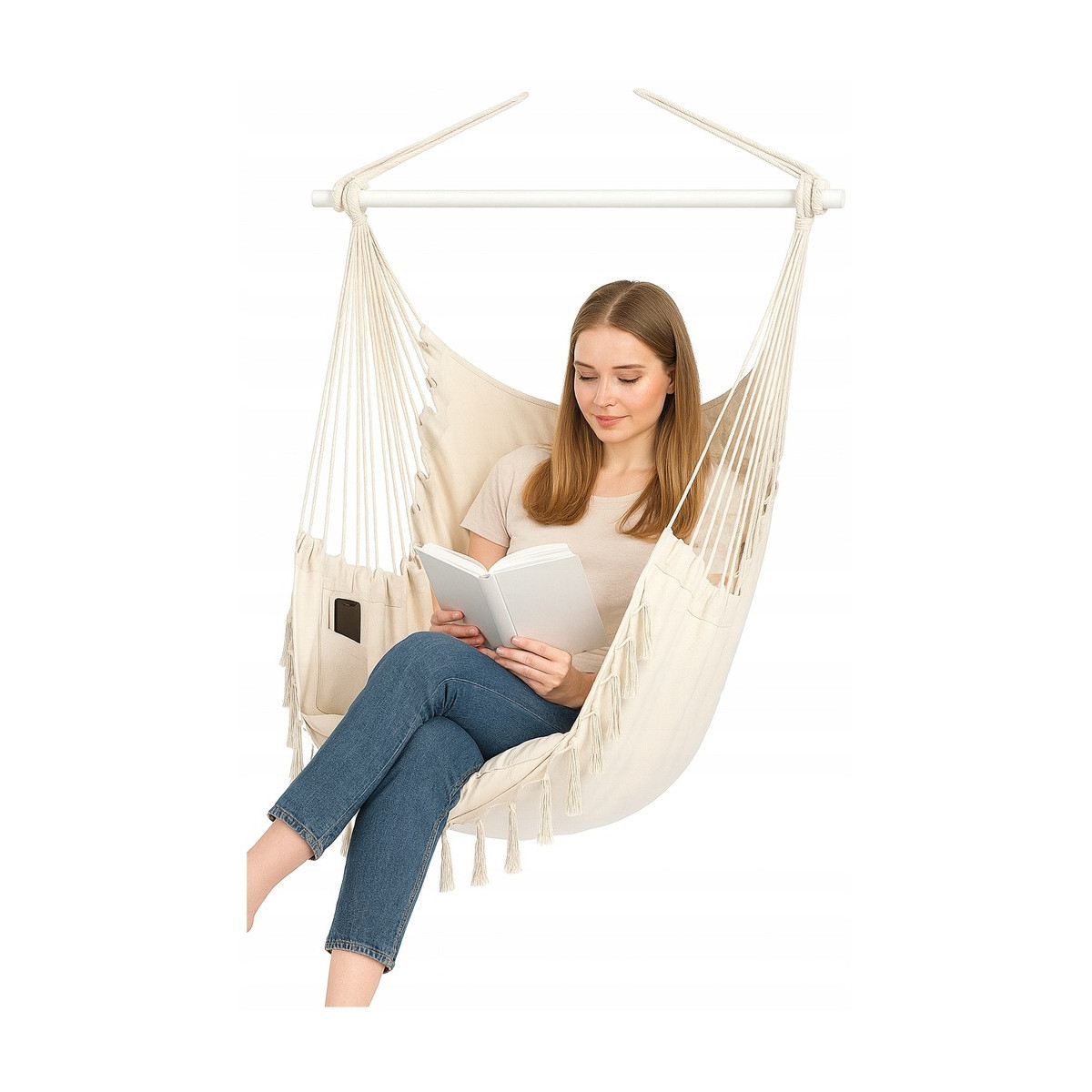 Hamac suspendat pentru grădină bej, 100 cm