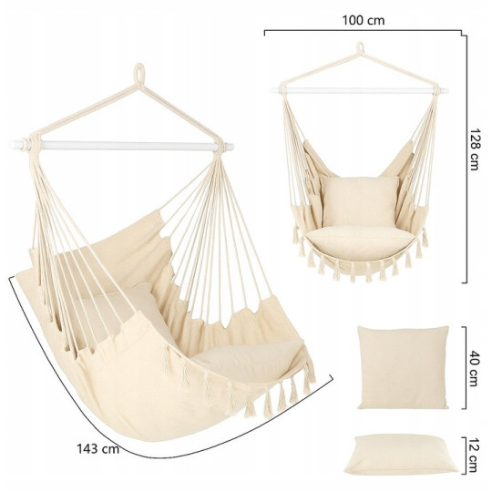 Hamac suspendat pentru grădină bej, 100 cm