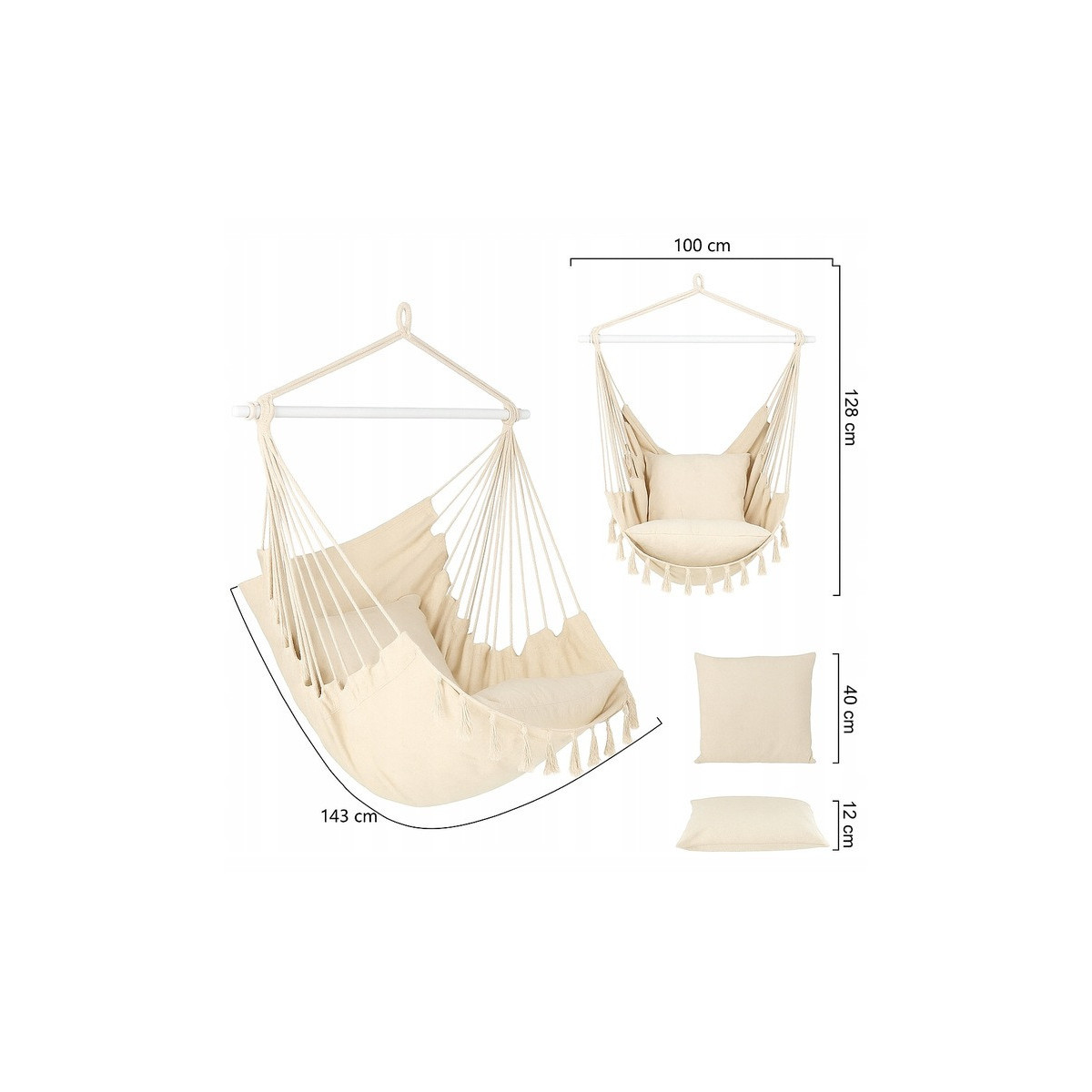 Hamac suspendat pentru grădină bej, 100 cm