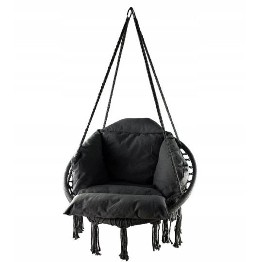 Cioran negru cu cuib de 80 cm și pernă mare de culoare gri deschis