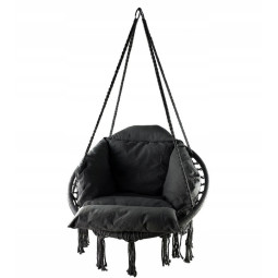 Biban negru cu cuib de 80 cm și pernă mare de culoare gri închis.