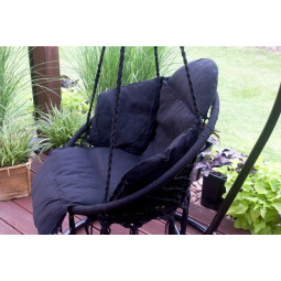 Biban negru cu cuib de 80 cm și pernă mare de culoare gri închis.