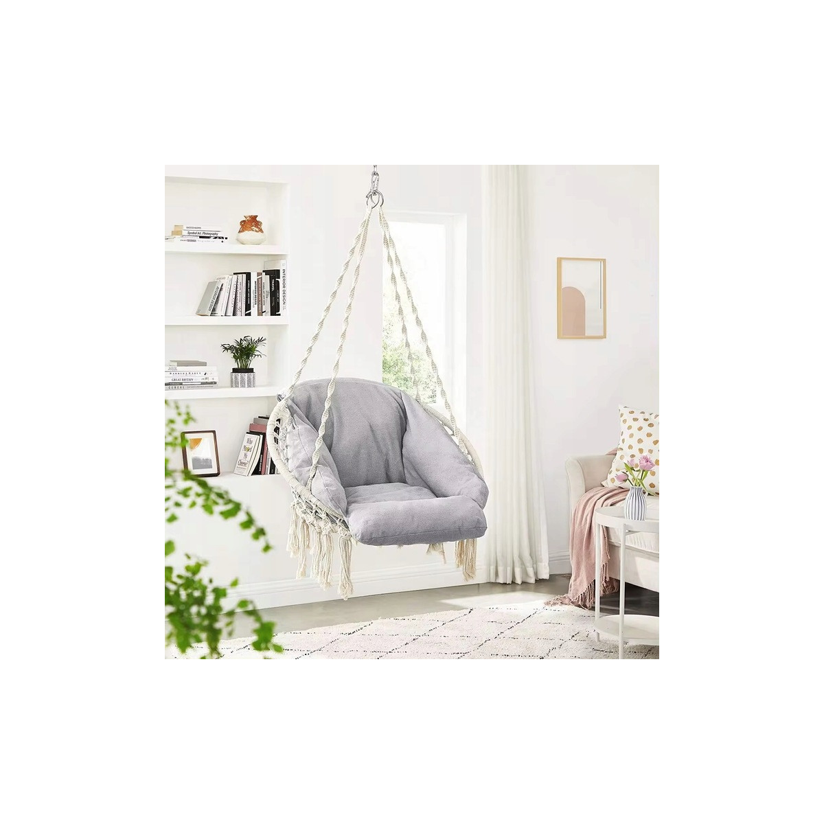 Banchetă de grădină bej, 80cm, cu o perna mare de culoare gri deschis