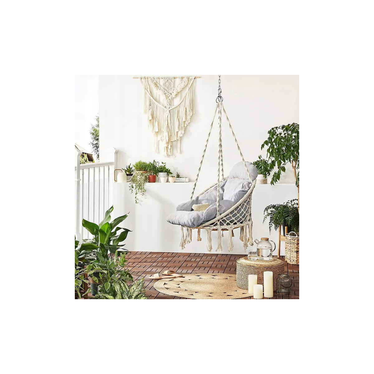 Banchetă de grădină bej, 80cm, cu o perna mare de culoare gri deschis