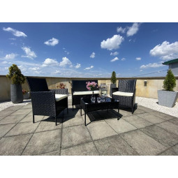 Mobilier de grădină din ratan negru cu perne