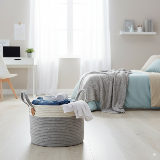 Organizator, cos pentru jucării, lenjerie, alb-gri 30x24