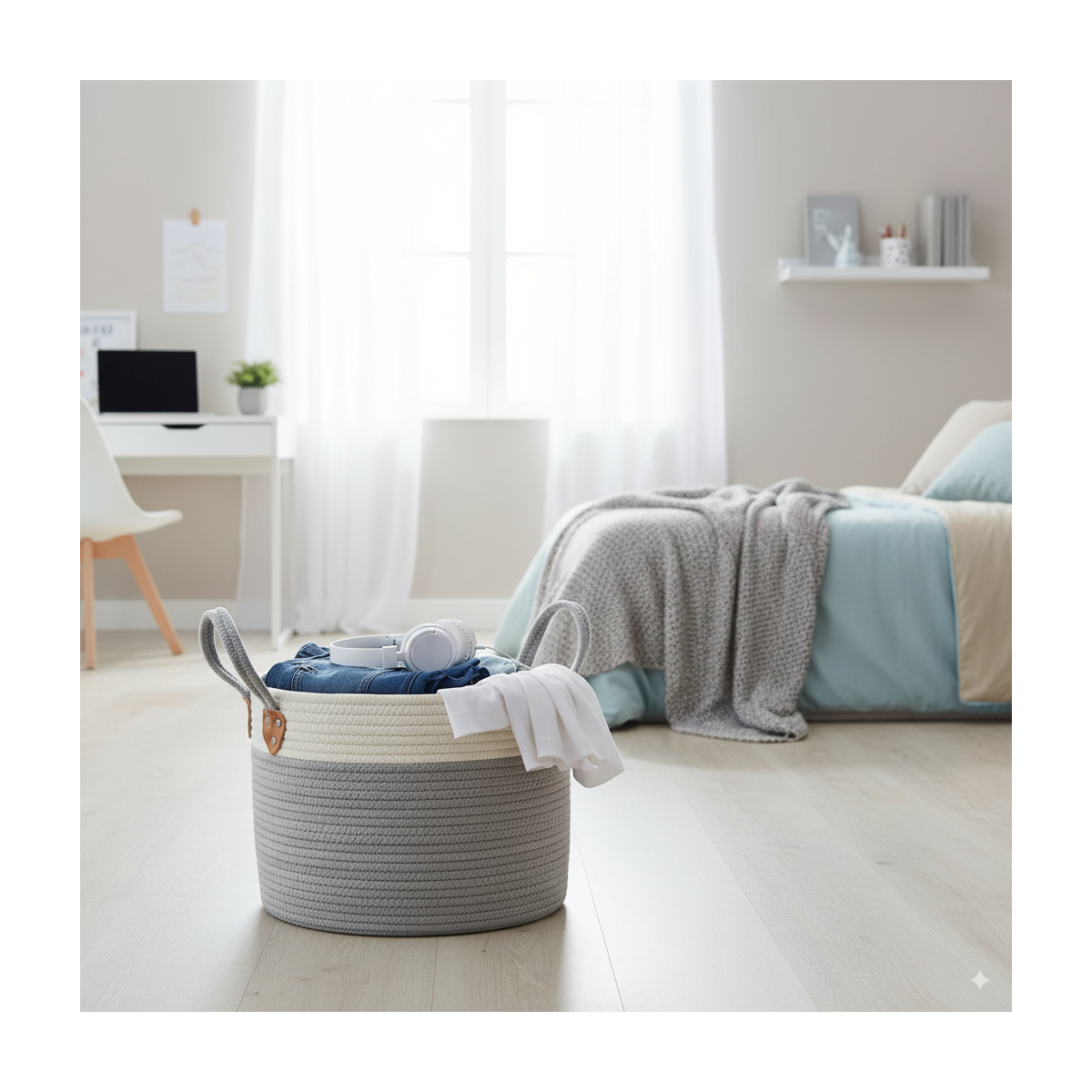Organizator, cos pentru jucării, lenjerie, alb-gri 30x24