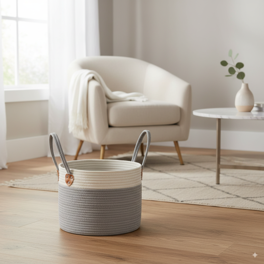 Organizator, cos pentru jucării, lenjerie, alb-gri 30x24