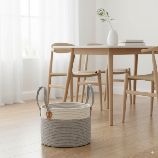 Organizator, cos pentru jucării, lenjerie, alb-gri 30x24