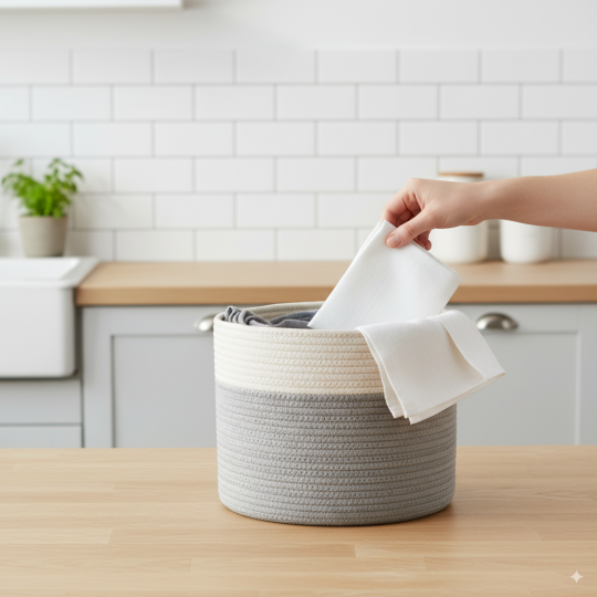 Organizator, cos de jucării, lenjerie, alb-gri 33x27