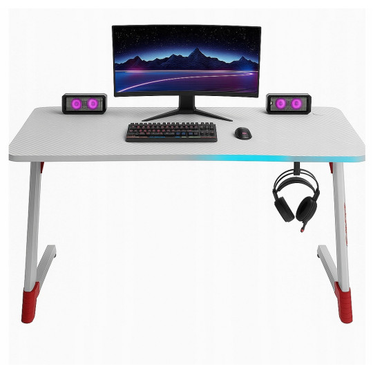 Birou de gaming modernă, cu LED, 120 cm, albă