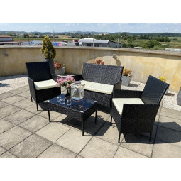 Mobilier de grădină din ratan negru cu perne