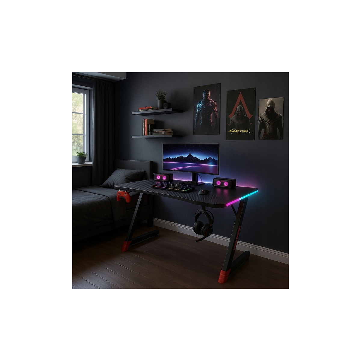 Masă de joc cu iluminare LED, de culoare neagră, 120 cm