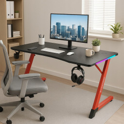 Masă de joc neagră cu picioare roșii, 120cm, led