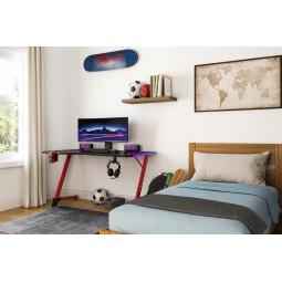 Masă de joc neagră cu picioare roșii, 120cm, led