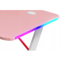 Masă de gaming roz cu iluminare LED, 140 cm