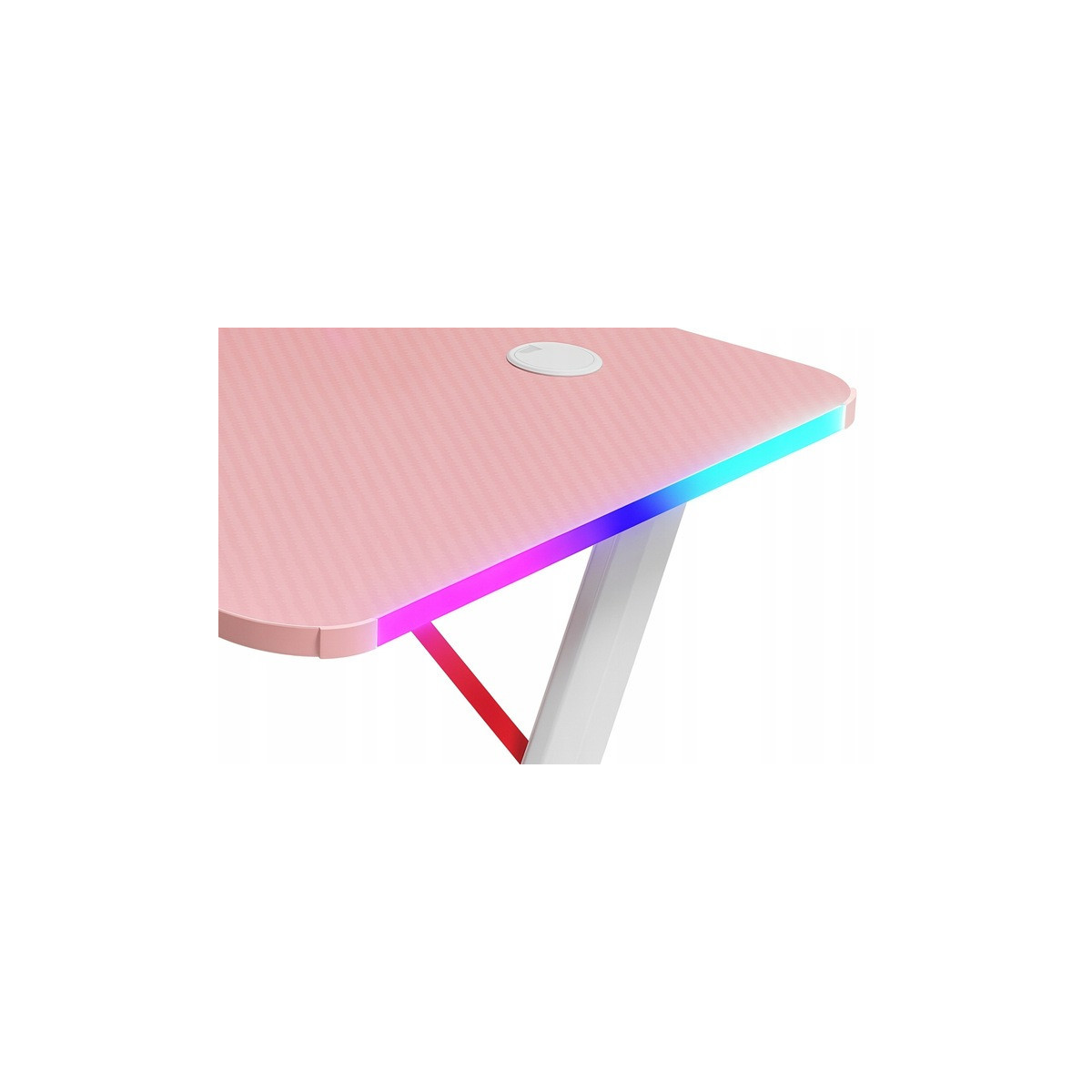 Masă de gaming roz cu iluminare LED, 140 cm