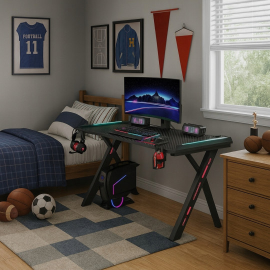 Masă de joc modernă cu iluminare LED, 120 cm, neagră