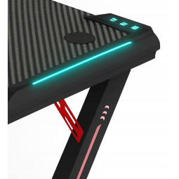 Masă pentru jucători de culoare neagră, LED, 140 cm