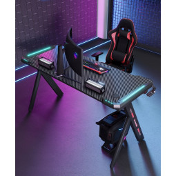 Masă pentru jucători de culoare neagră, LED, 140 cm