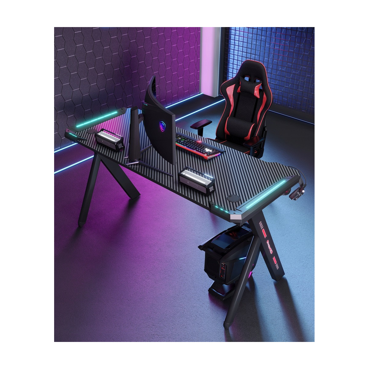 Masă pentru jucători de culoare neagră, LED, 140 cm