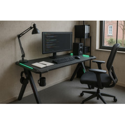 Masă pentru jucători de culoare neagră, LED, 140 cm