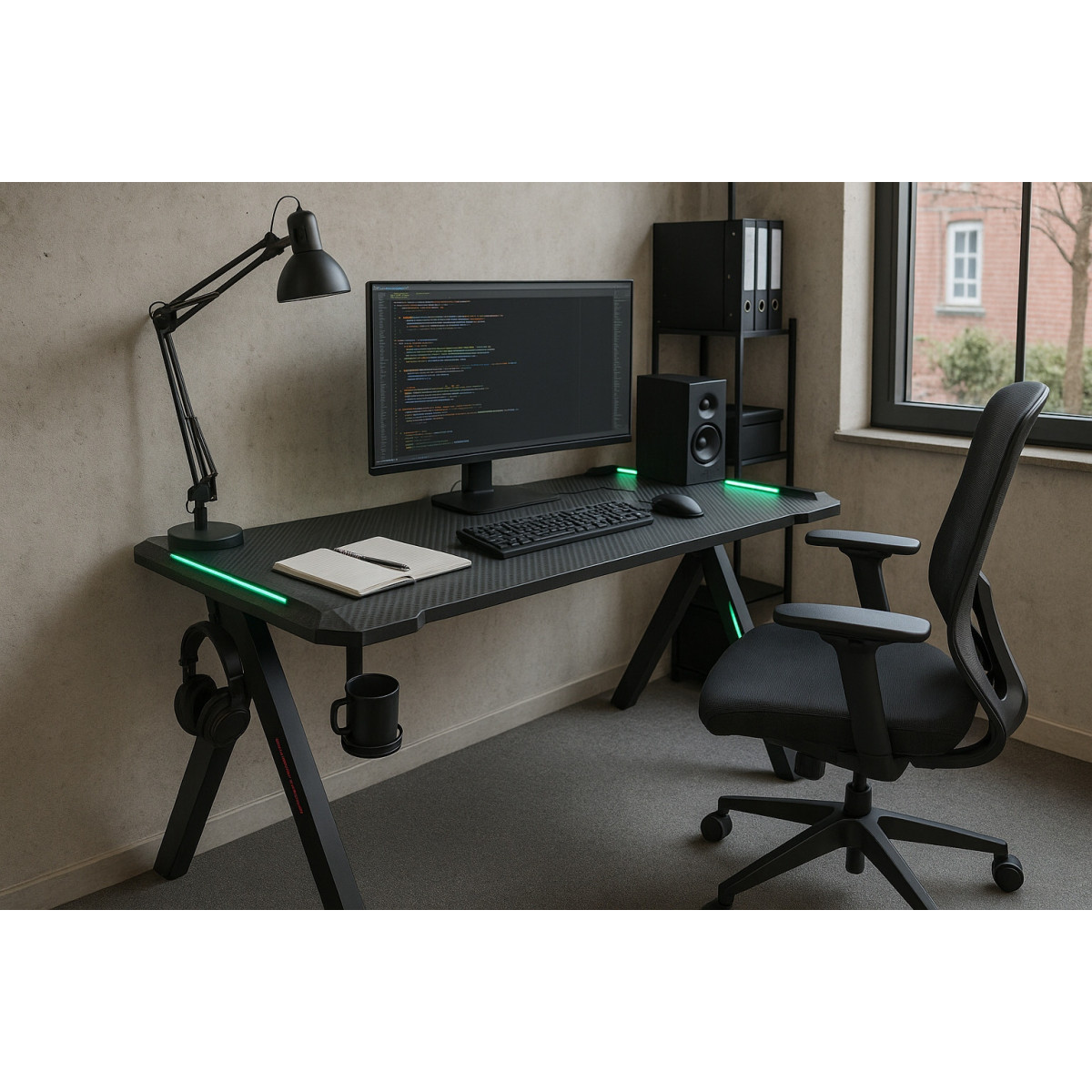 Masă pentru jucători de culoare neagră, LED, 140 cm