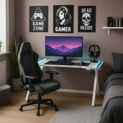 Masa de joc modernă de culoare albă, LED, 120cm