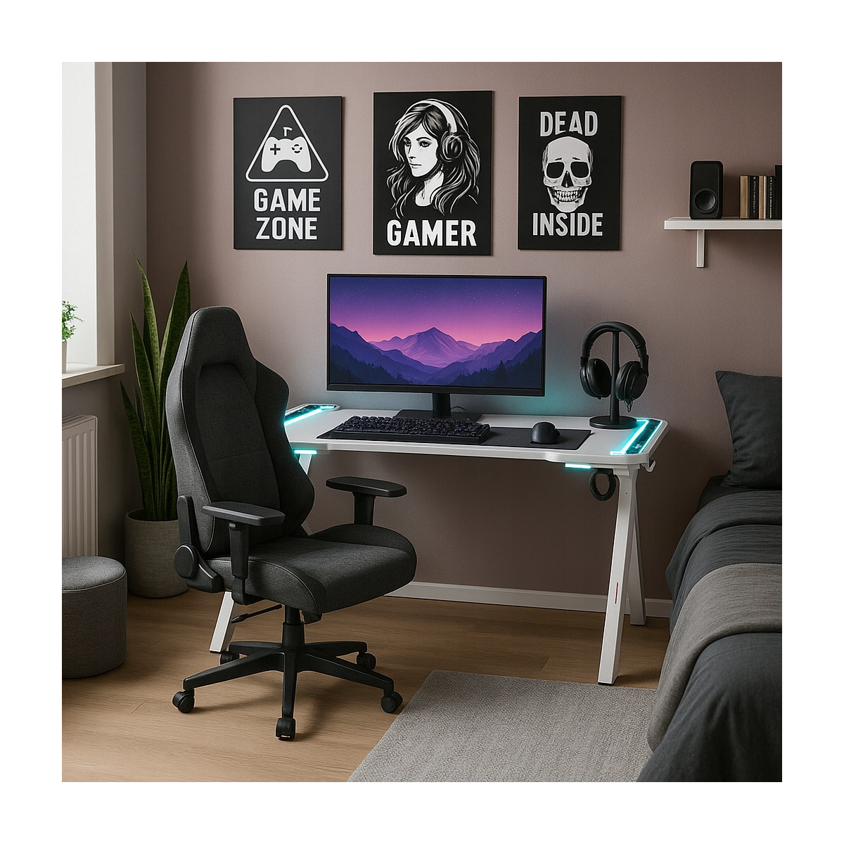 Masa de joc modernă de culoare albă, LED, 120cm