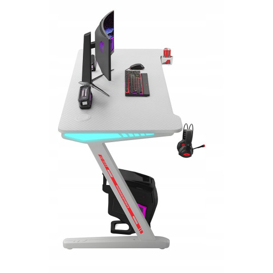 Masă de gaming modernă, stilată, de culoare albă, cu iluminare, 120 cm