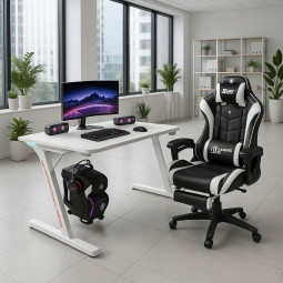 Masă de joc albă cu iluminare LED, 140 cm