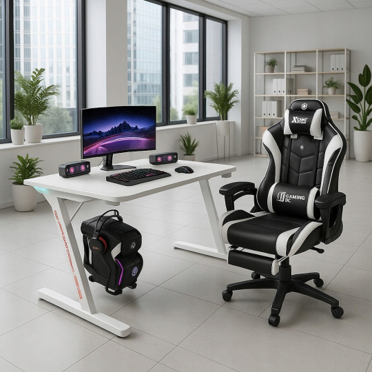 Masă de joc albă cu iluminare LED, 140 cm