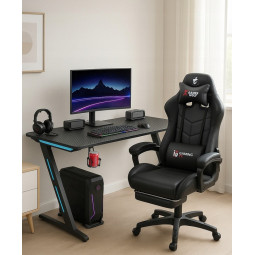 Masă de gaming neagră pentru computer cu iluminare, 120 cm