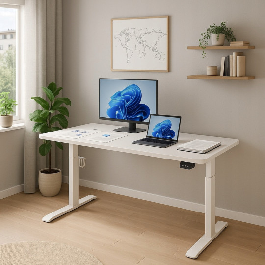 Masa electrică reglabilă electric, albă, 120cm