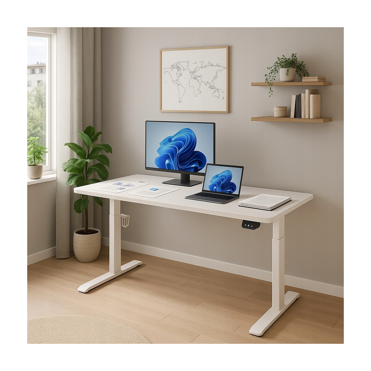 Masa electrică reglabilă electric, albă, 120cm