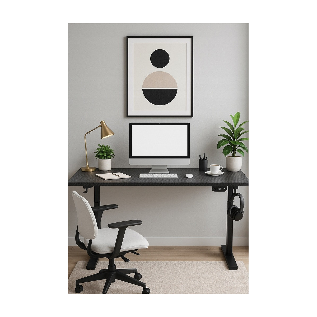 Birou neagră ajustabilă pe înălțime, 140cm