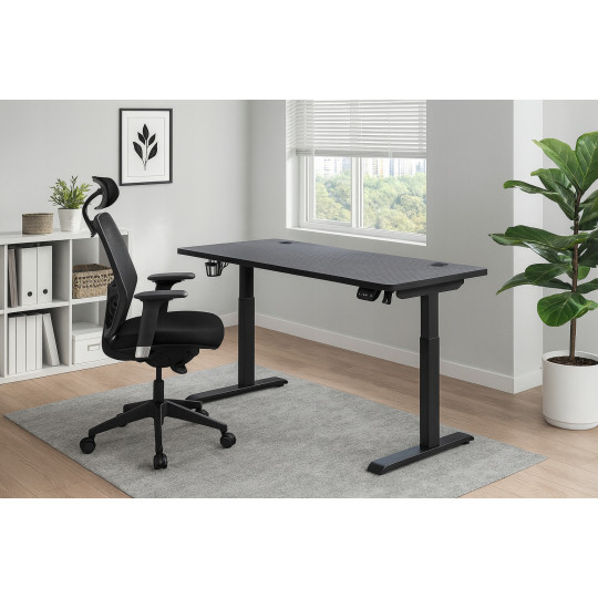 Birou neagră ajustabilă pe înălțime, 140cm