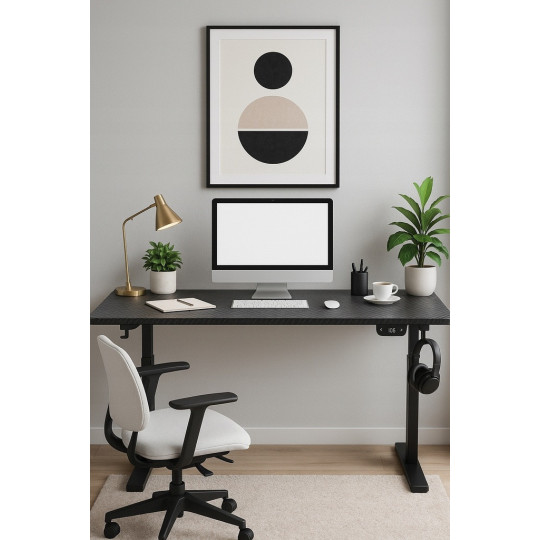 Masă de birou neagră, reglabilă pe înălțime, 120cm
