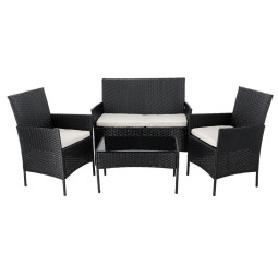 Mobilier de grădină din ratan negru cu perne