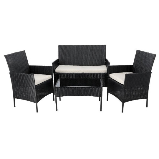 Mobilier de grădină din ratan negru cu perne